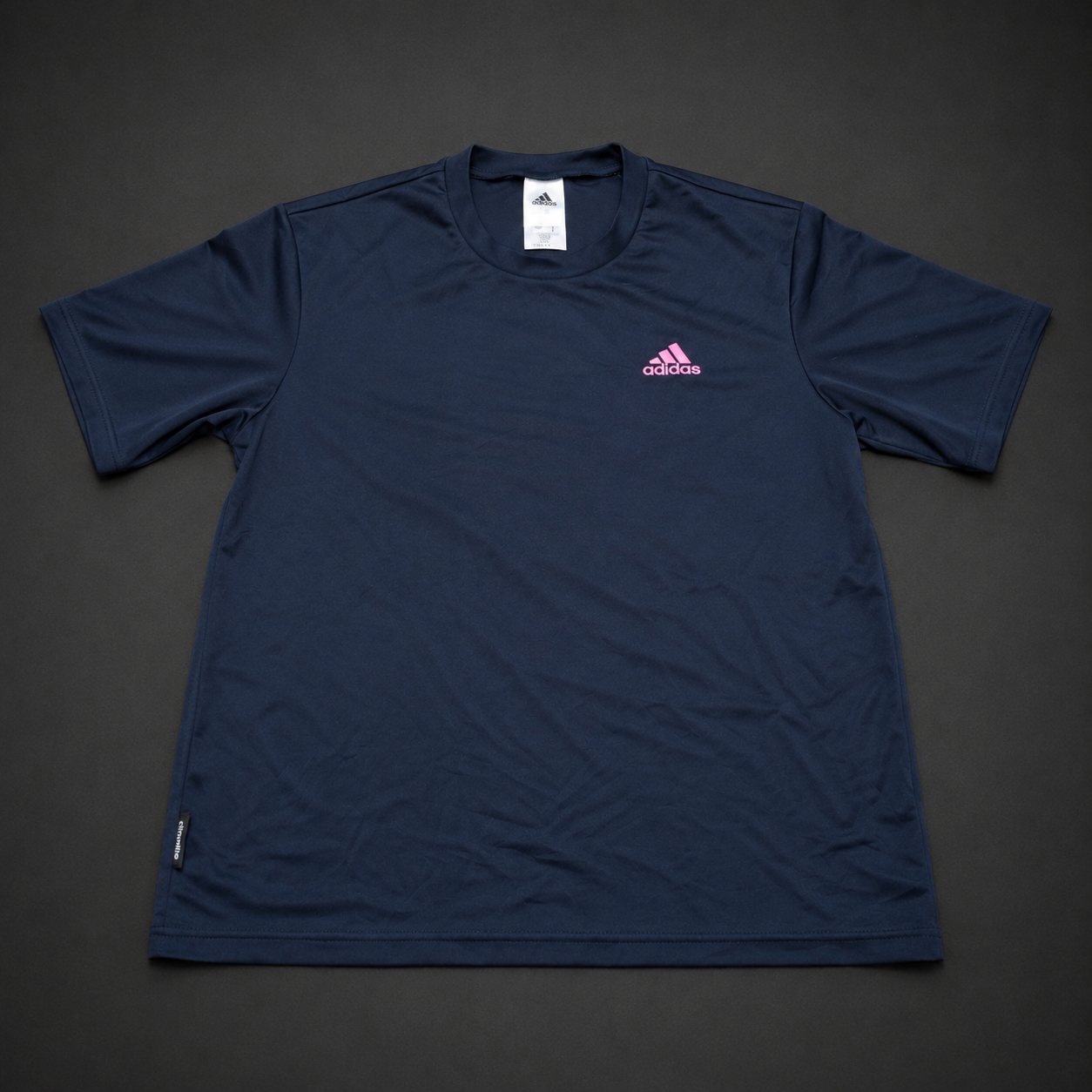 Adidas Navy Blue Performance T-Shirt with Pink Logo