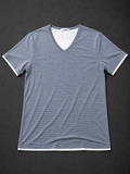 Blue & White Micro-Striped V-Neck T-Shirt