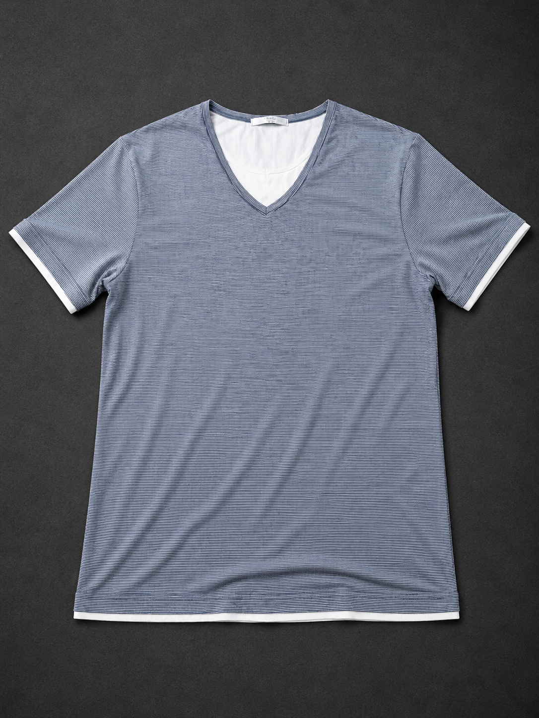 Blue & White Micro-Striped V-Neck T-Shirt