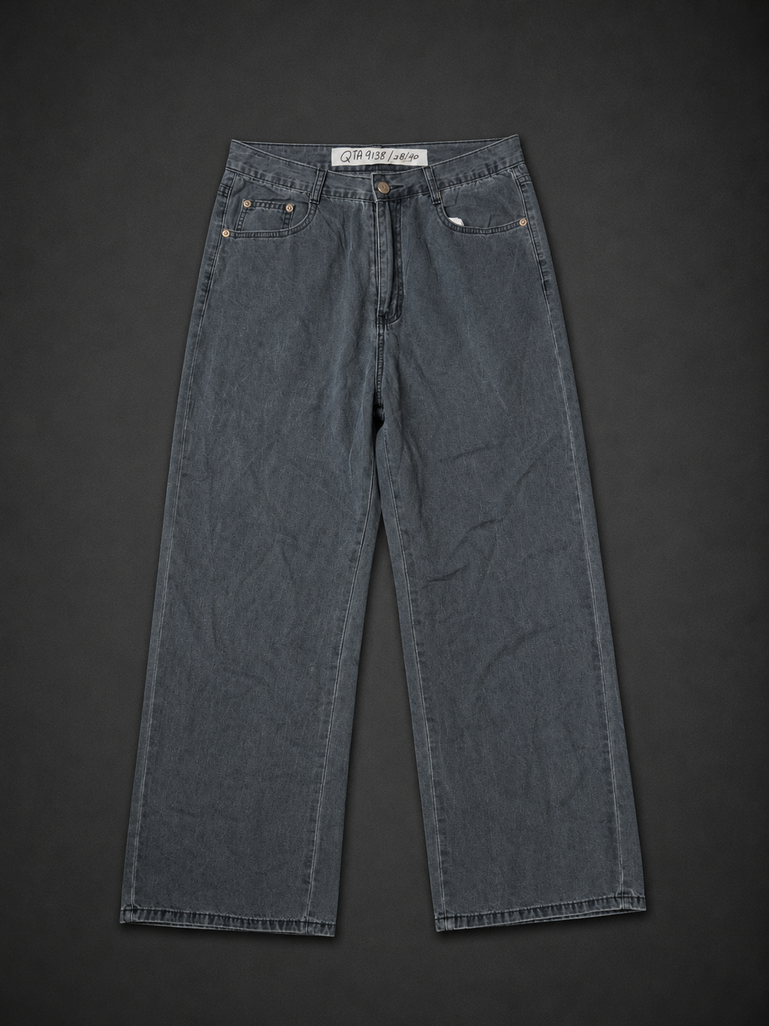 Charcoal Stone Wash Wide-Leg Jeans