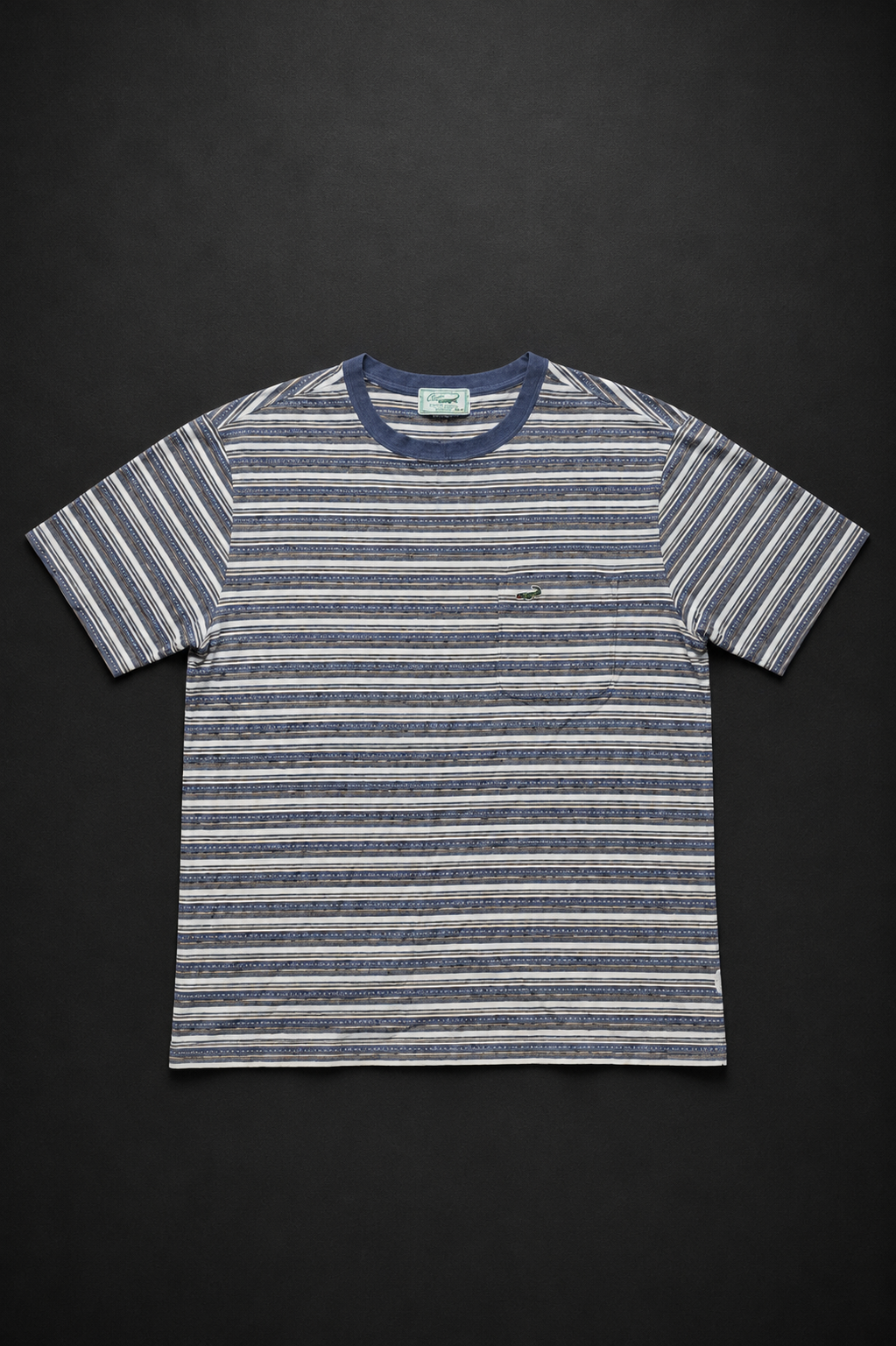 Vintage Striped Crocodile Pocket T-Shirt Blue/Grey
