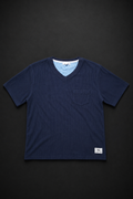 Navy Blue Ribbed V-Neck Pocket T-Shirt