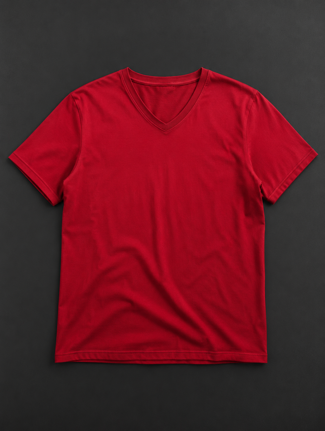 Red V-Neck Basic Tee