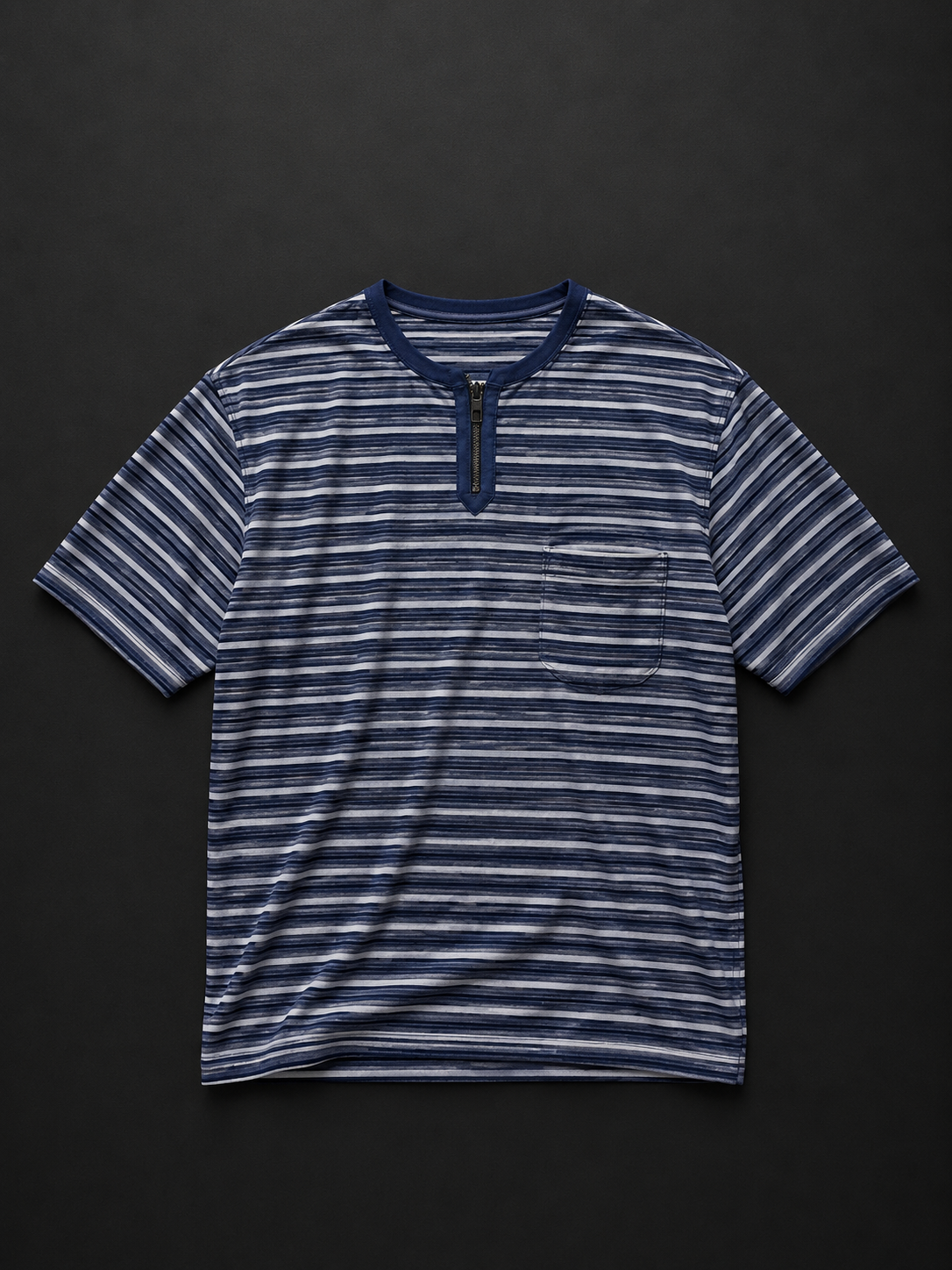 Navy Striped Henley Tee medium