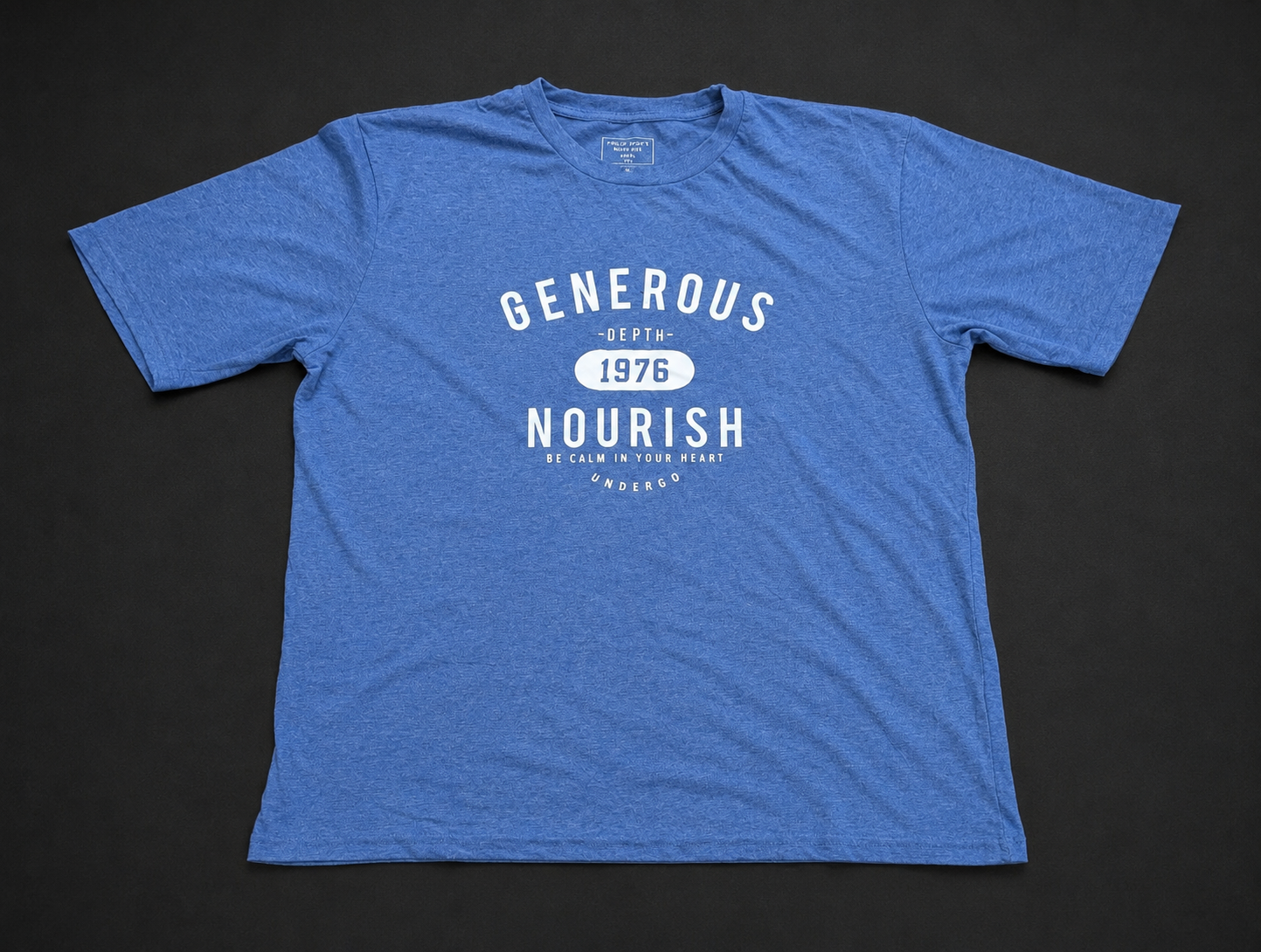 Blue Generous Nourish Graphic Tee from Quality Thrift, one-of-one pre-loved apparel listing