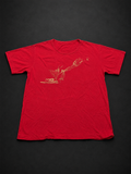 Red Gold Bird Graphic Tee from Quality Thrift, one-of-one pre-loved apparel listing