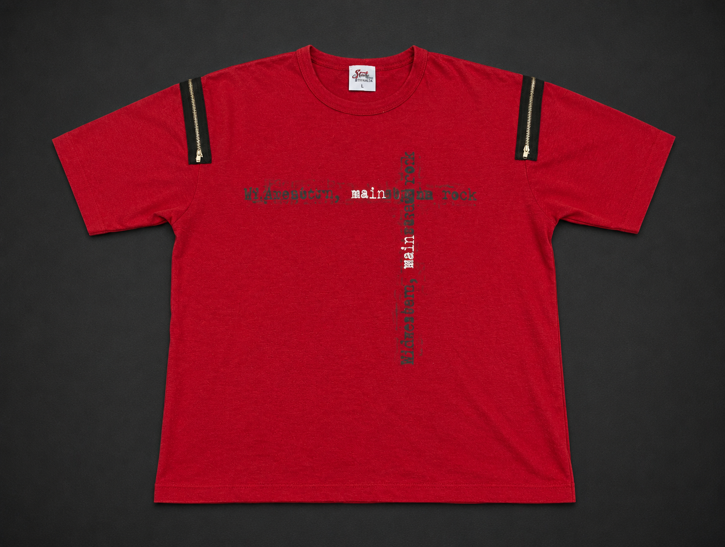 Red Cross Typography Graphic Tee from Quality Thrift, one-of-one pre-loved apparel listing