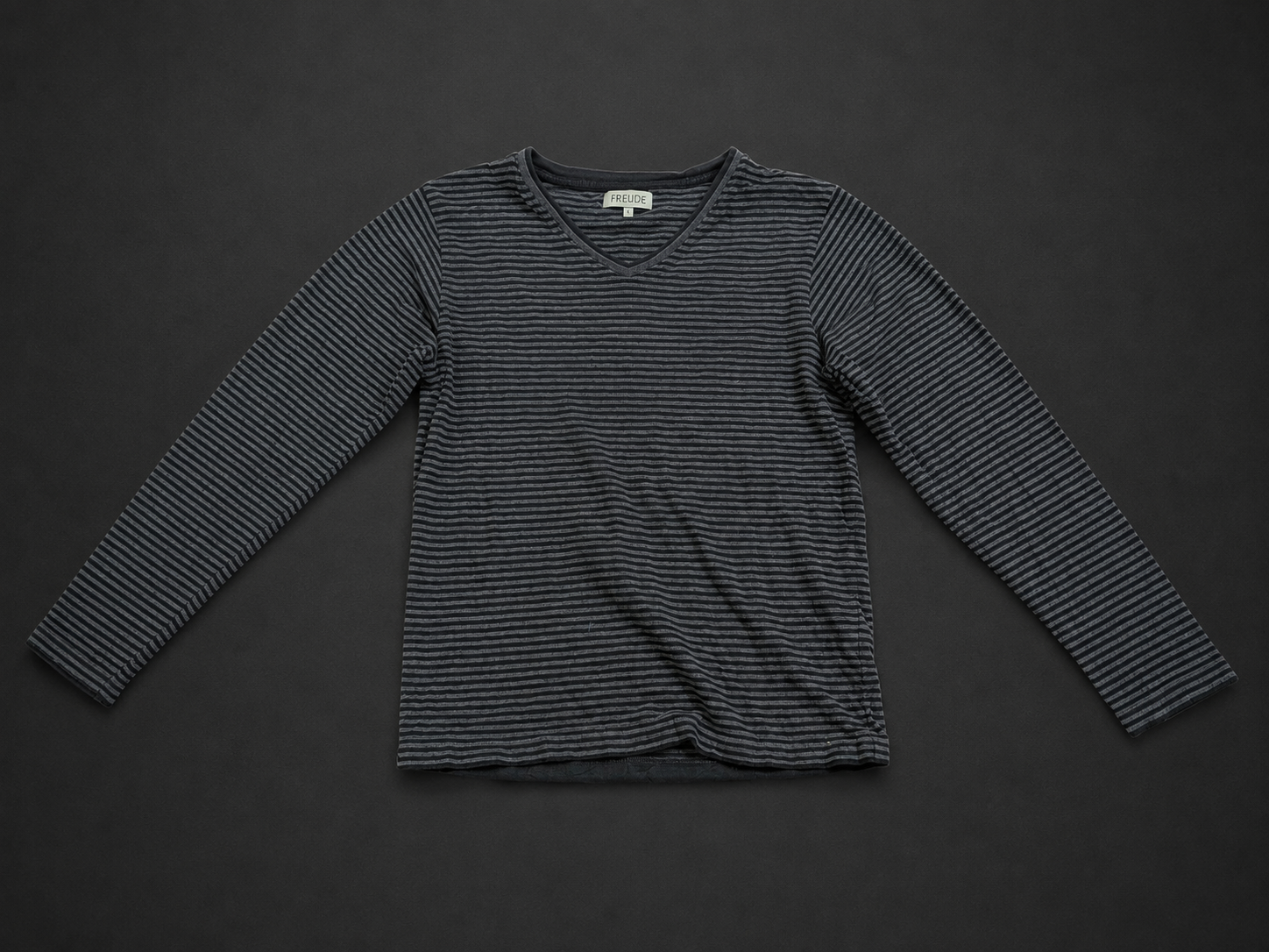Charcoal Micro Stripe Long Sleeve Tee from Quality Thrift, one-of-one pre-loved apparel listing