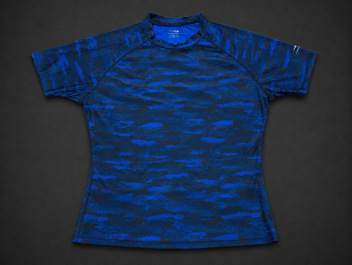 Blue Black Camo Performance Tee from Quality Thrift, one-of-one pre-loved apparel listing
