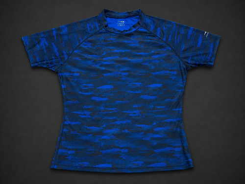 Blue Black Camo Performance Tee from Quality Thrift, one-of-one pre-loved apparel listing