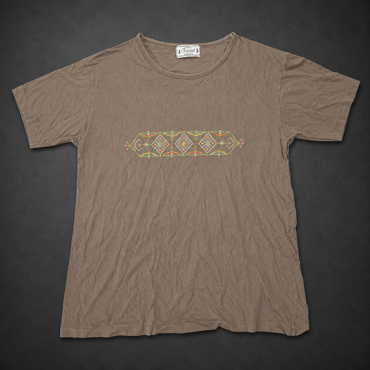 Taupe Geometric Chest Stripe Tee, one-of-one pre-loved apparel from Quality Thrift