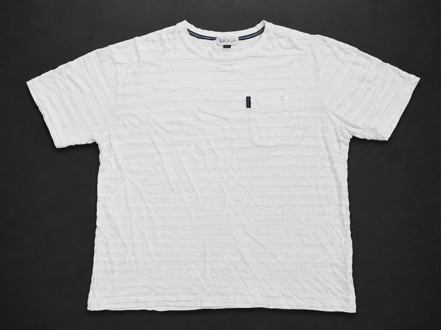 White Micro-Stripe Pocket Tee, one-of-one pre-loved apparel from Quality Thrift
