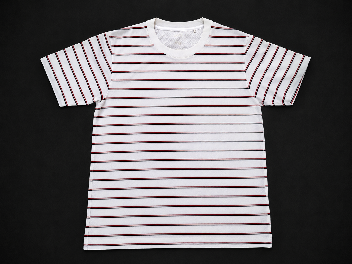White Red Micro-Stripe Tee, one-of-one pre-loved apparel from Quality Thrift
