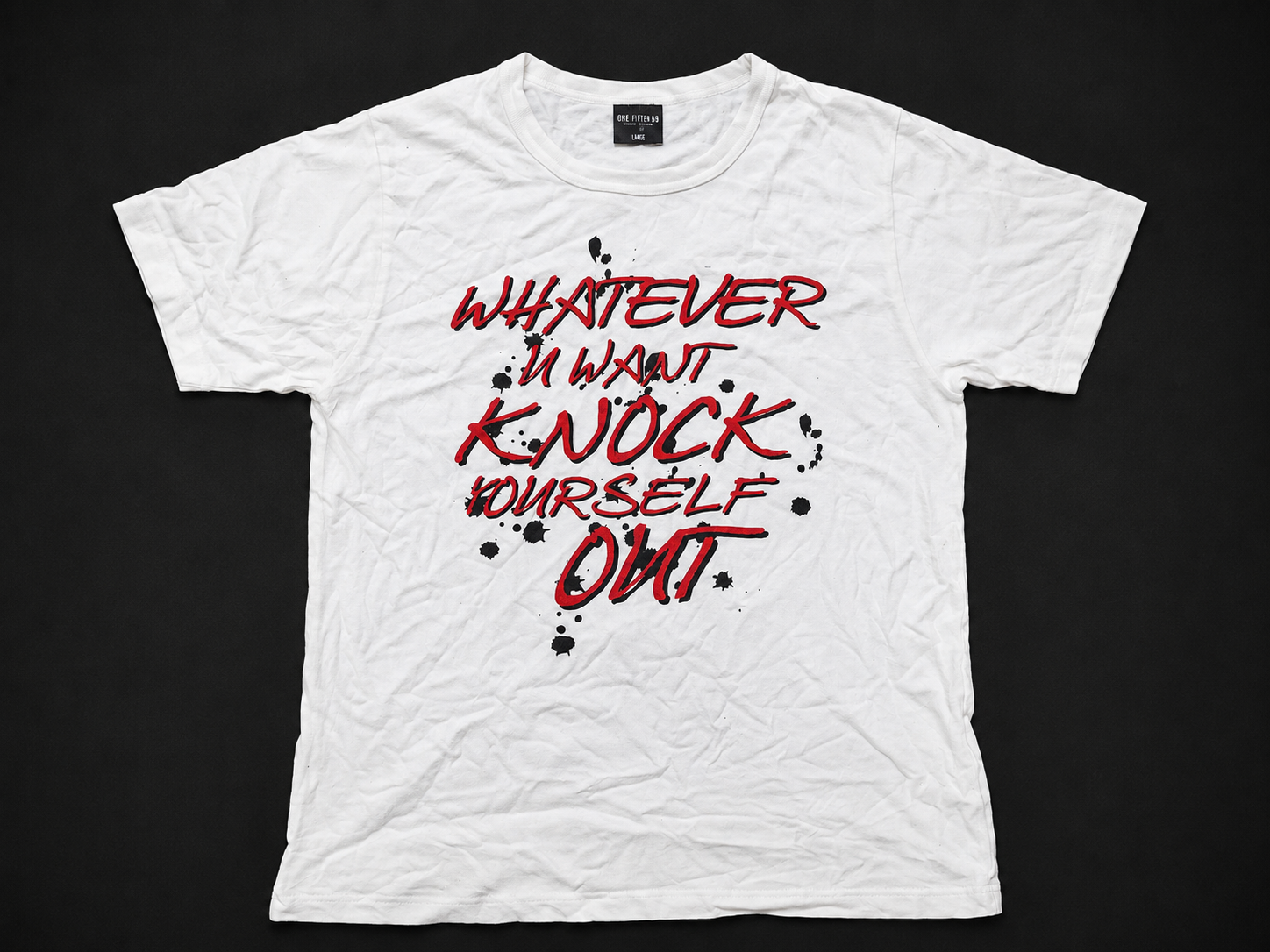 White Red Brush Typography Graphic Tee, one-of-one pre-loved apparel from Quality Thrift